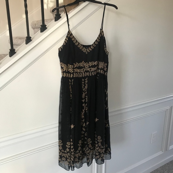 adrianna papell black and gold dress